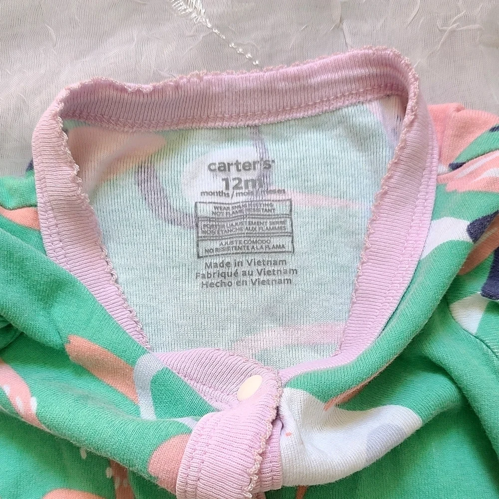 Carter's 12 Month Sleeper One Piece Snaps Humming Bird Design Footless Pajamas